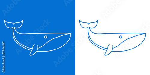 Icono plano lineal ballena en azul y blanco