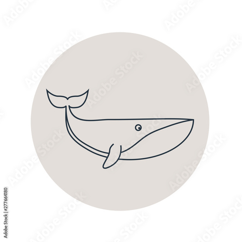 Icono plano lineal ballena en círculo color gris