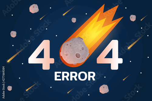 404 error with meteorite, stars and meteort in space background
