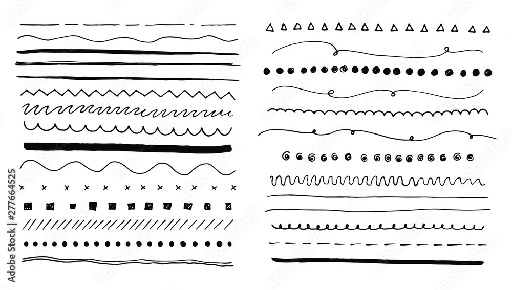 Hand Drawn Dividers Set. Underline Ink Pen Strokes, Marker Lines And 