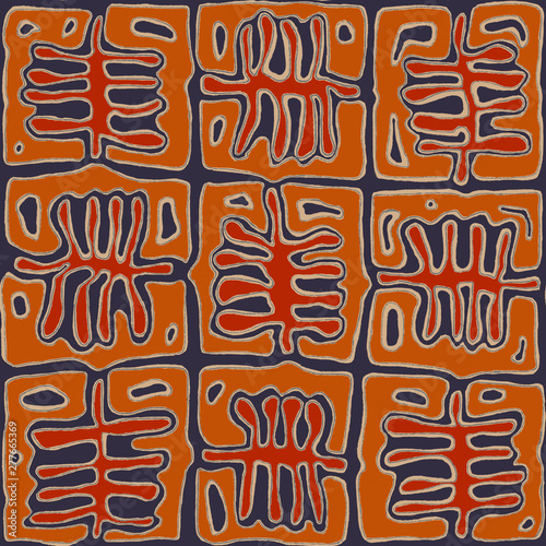 Seamless pattern in ethnic style. The pattern is based on the modern art of Australians. Bright natural colors were used and the ornament looks original, which corresponds to modern trends.