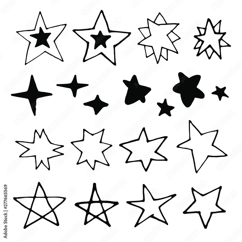 Hand drawn stars set. Vector black and outline elements on white background Hand drawn stars set. Vector black and outline elements on white background
