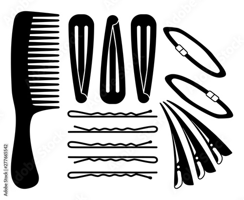 Black and white hair styling silhouette set