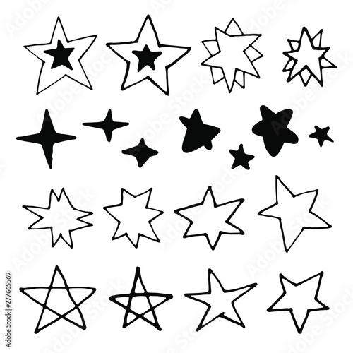 Hand drawn stars set. Vector black and outline elements on white background 