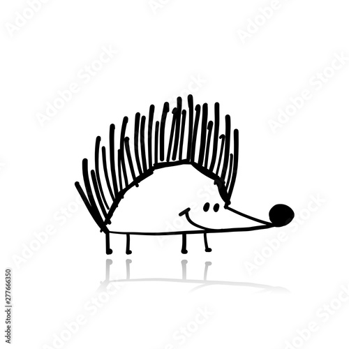 Funny hedgehog, black silhouette for your design