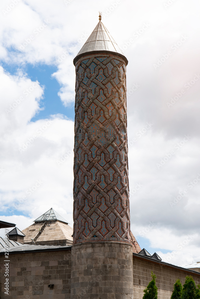 Tiled minaret of Yakutiye Medrese, Erzurum, Eastern Anatolia, Turkey