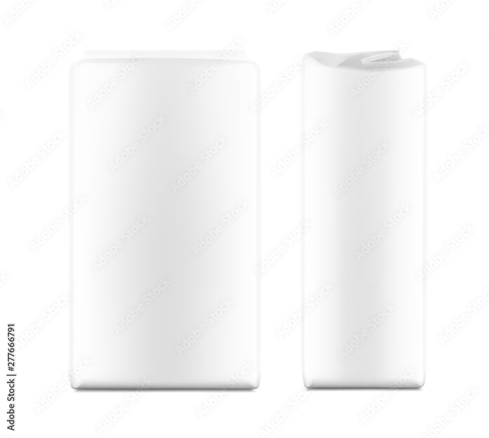High realistic clean vertical bag mockup. Front and side view. Vector illustration isolated on white background. Easy to use for presentation your product, idea, promo, design. EPS10 High realistic clean vertical bag mockup. Front and side view. Vector illustration isolated on white background. Easy to use for presentation your product, idea, promo, design. EPS10