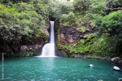 Mauritius. Small falls in "Valley of 23 colors of the Earth" park in Mare-aux-Aiguilles..