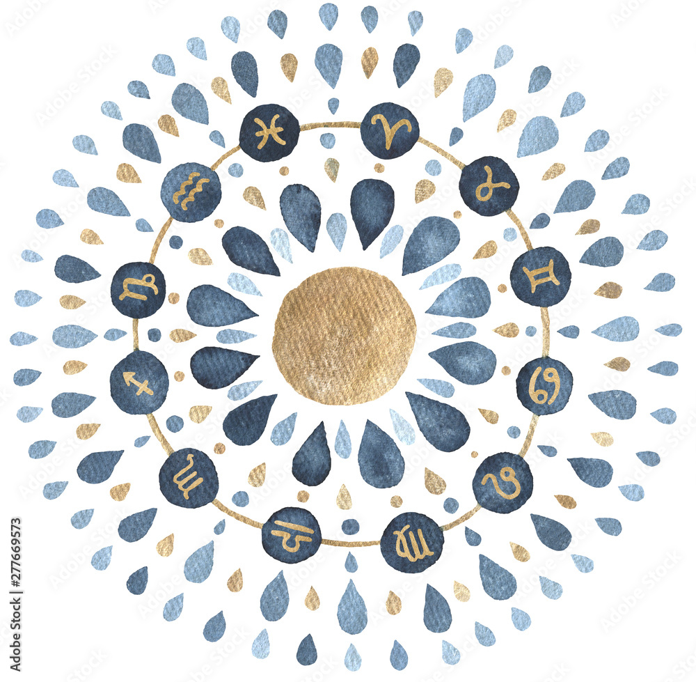 Moon mandala with zodiac signs - obrazy, fototapety, plakaty 