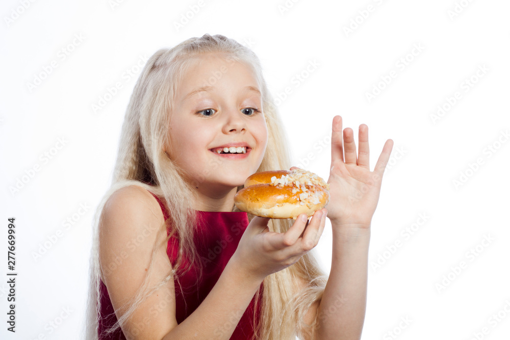 Girl looking at croissant