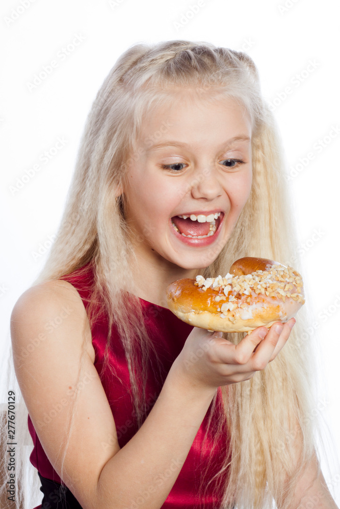 Girl looking at croissant