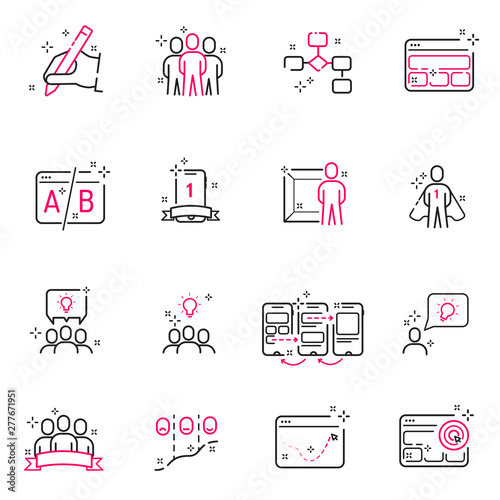UX / UI a set of modern two-color icons. Icon set showing the individual stages of user experience design