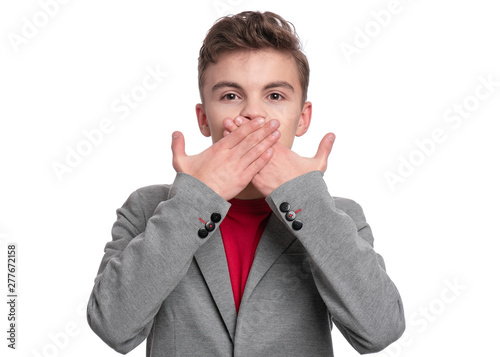 Fotografie I do not see, do not speak, can not hear anything - portrait of young caucasian teen boy