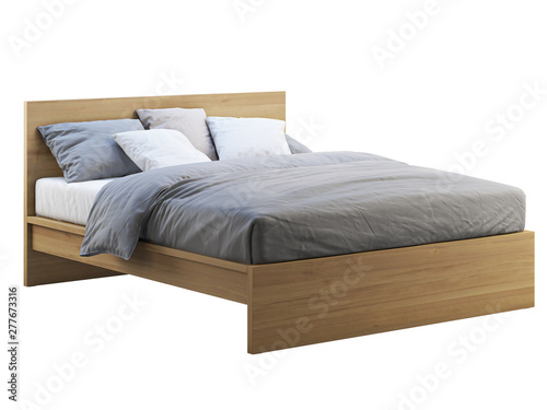 Fotografija Wooden double bed with storage. 3d render