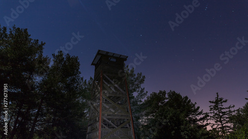 View  at night on an abandoned guard tower standing in the forest of Hanita on the border with Lebanon since the War of Independence of Israel