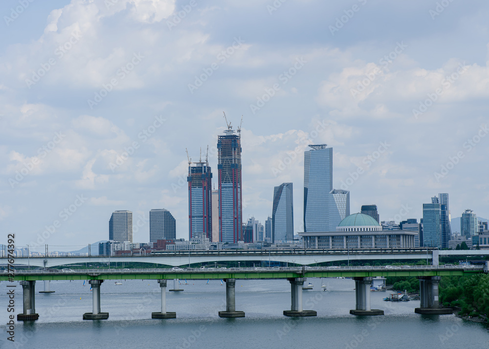 Yeouido island view from seonyudo at han river,seoul south korea. Yeouido island view from seonyudo at han river,seoul south korea.