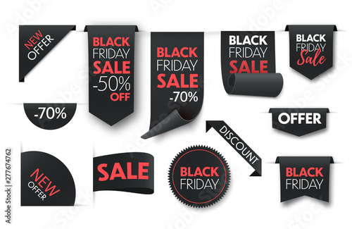 Black friday sale ribbon banners. Vector price tags