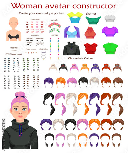 Vector woman avatar constructor character creation set