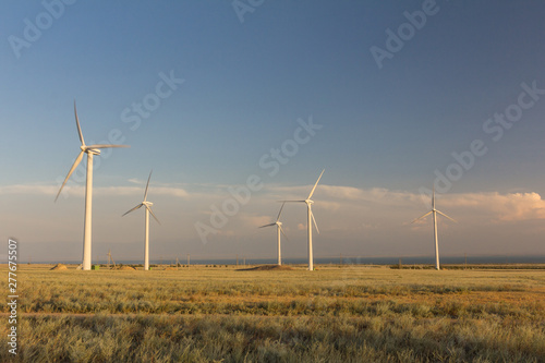 Group of wind generators in the steppes of Kazakhstan. (Kapshagay area) photo