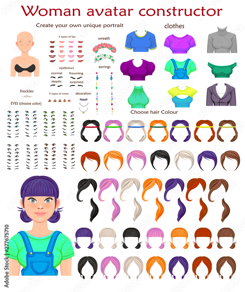 Vector Woman Avatar Constructor Character Creation Set Stock Vector ...