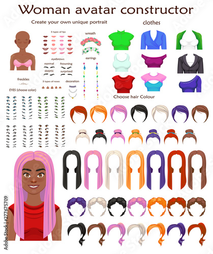 Vector african woman avatar constructor character creation set