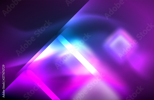 Neon glowing techno lines  hi-tech futuristic abstract background template with square shapes