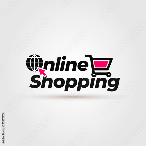 Online shopping text design. Online shop typography logo. Online Fashion Shopping text. Isolated on white background. Vector illustration.