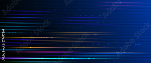 Illustration Abstract glowing, neon light effect, stripes line pattern. Vector design communication techno on blue background. Futuristic digital technology for web or banner background