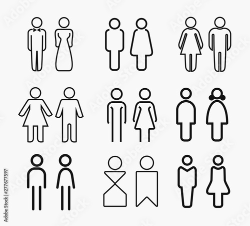 Set of Woman and man sign line icon. Outline vector illustration. Linear pictogram isolated on white.