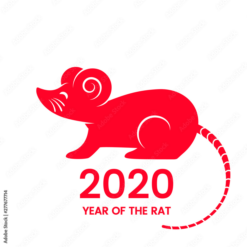 Postcard with the Chinese New Year 2020 white rat on the astrological calendar. Postcard with the Chinese New Year 2020 white rat on the astrological calendar.