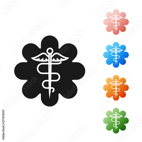 Black Emergency star - medical symbol Caduceus snake with stick icon isolated on white background. Star of Life. Set icons colorful. Vector Illustration photo