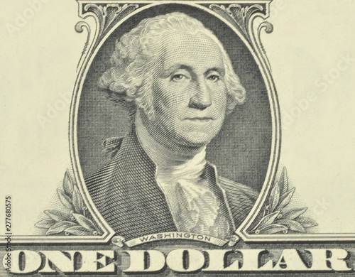 Fragment of a banknote with the image of the President of the United States of America, George Washington