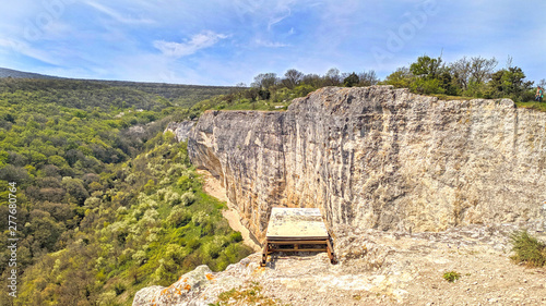 Bridge for rope jumping over abyss in canyon