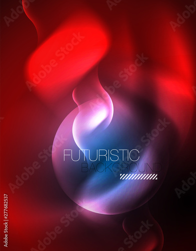 Neon glowing wave lines, blue hi-tech futuristic abstract background template