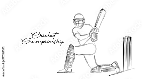 Concept of Batsman Playing Cricket - championship, Line art design Vector illustration.