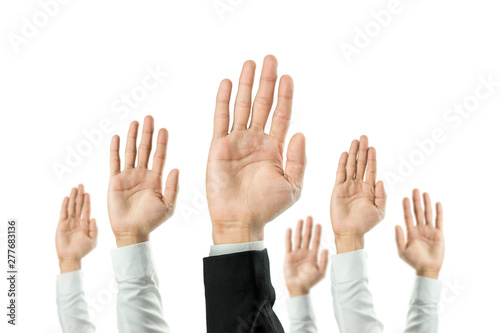 Businessmen raised their hands to win the celebration of the organization.The concept of business is geared towards success.