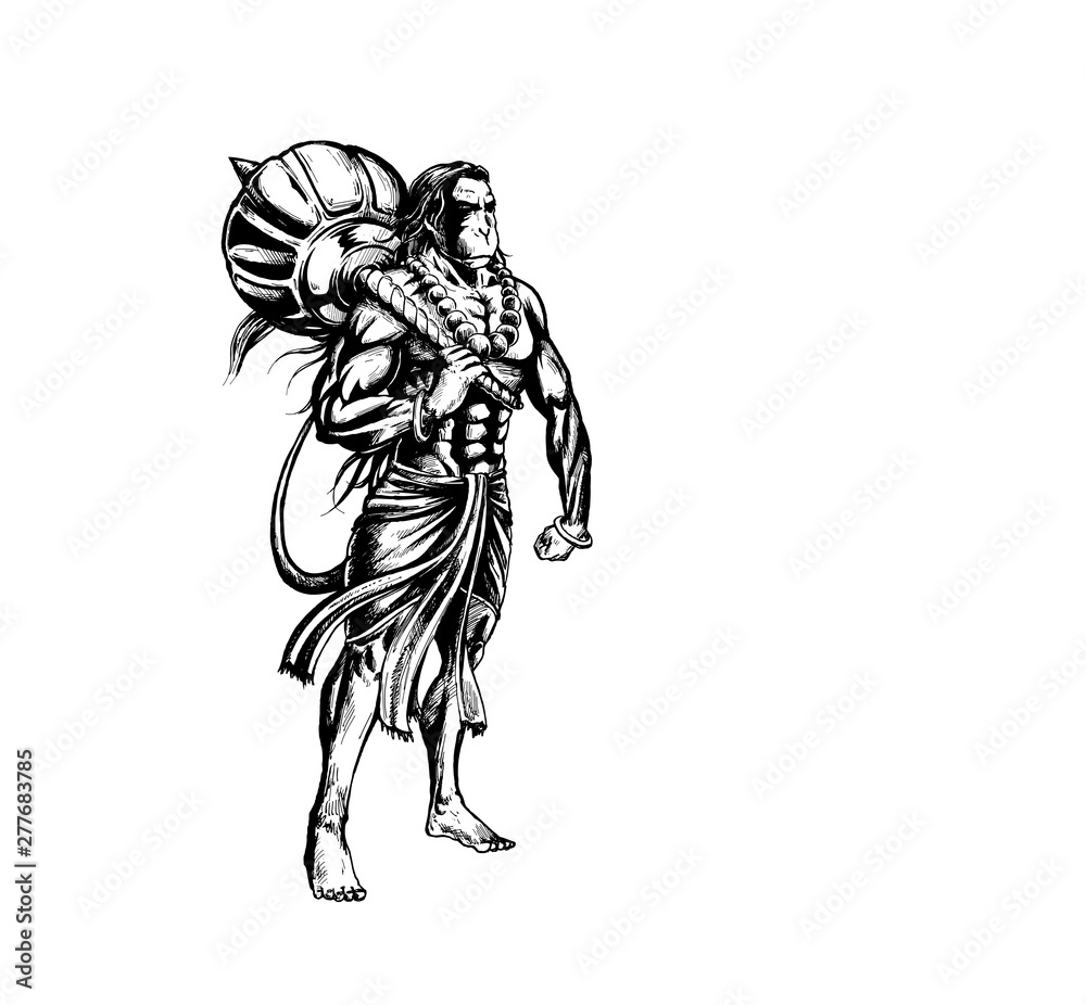 Lord Hanuman for Hanuman Jayanti festival of India, Hand Draw Sketch Vector Illustration.
