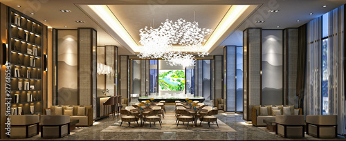 3d render luxury hotel lobby reception