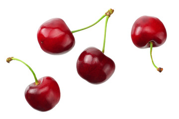 red cherry isolated on a white background. Top view