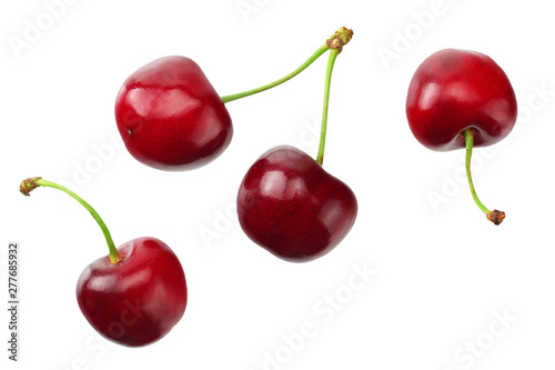 Photographie red cherry isolated on a white background. Top view