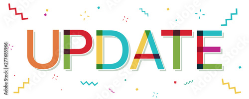 "Update" colorful text with confetti