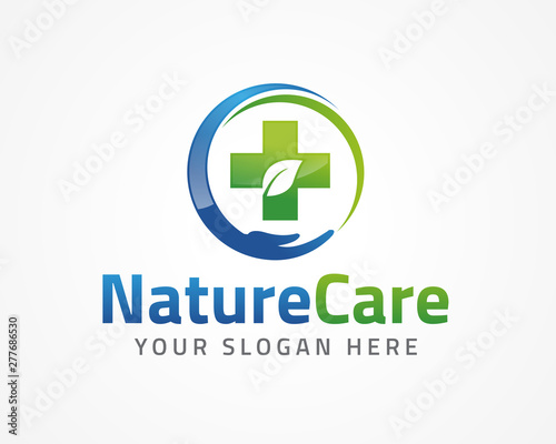 Hand leaf People Logo, icon and Sign Vector in Nature Care Concept-health care logo vector template