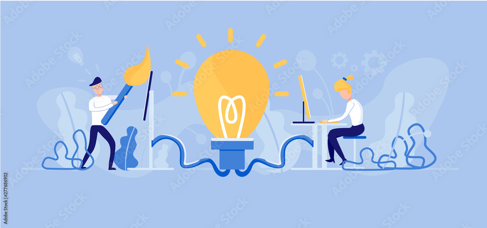 team work and creating new idea in office vector illustration