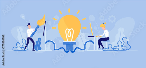 team work and creating new idea in office vector illustration