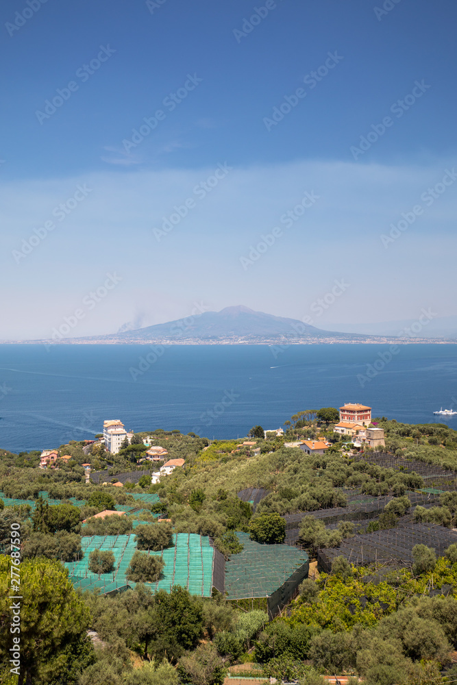 Aerial view of  Gulf of Naples and  Mount Vesuvius. Sorrento, Italy