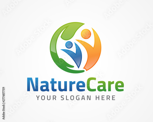 Hand leaf People Logo, icon and Sign Vector in Nature Care Concept-health care logo vector template