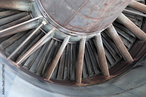 old aircraft engine turbine in corrosion