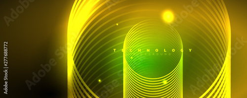 Shiny neon lines template - northern lights glowing blur lines. Futuristic style glow neon 80s disco club or night party techno template