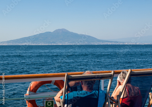  A view from a tourist ship during a cruise from Sorrento to Capri. Amalfi Coast, Campania, Italy
