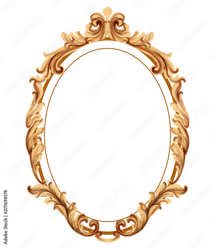 Vintage frame golden ornaments Vector watercolor. Baroque elegant decor. Victorian luxury crafts